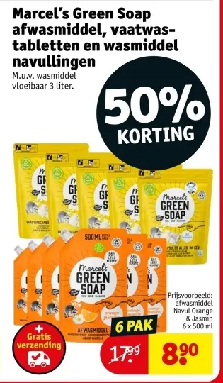 Aanbieding: Marcel's Green Soap afwasmiddel, vaatwastabletten en wasmiddel navullingen