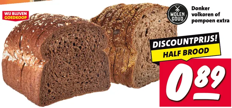 Aanbieding: Molen Goud Donker volkoren of pompoen extra half brood