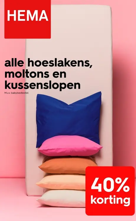 Aanbieding: alle hoeslakens, moltons en kussenslopen