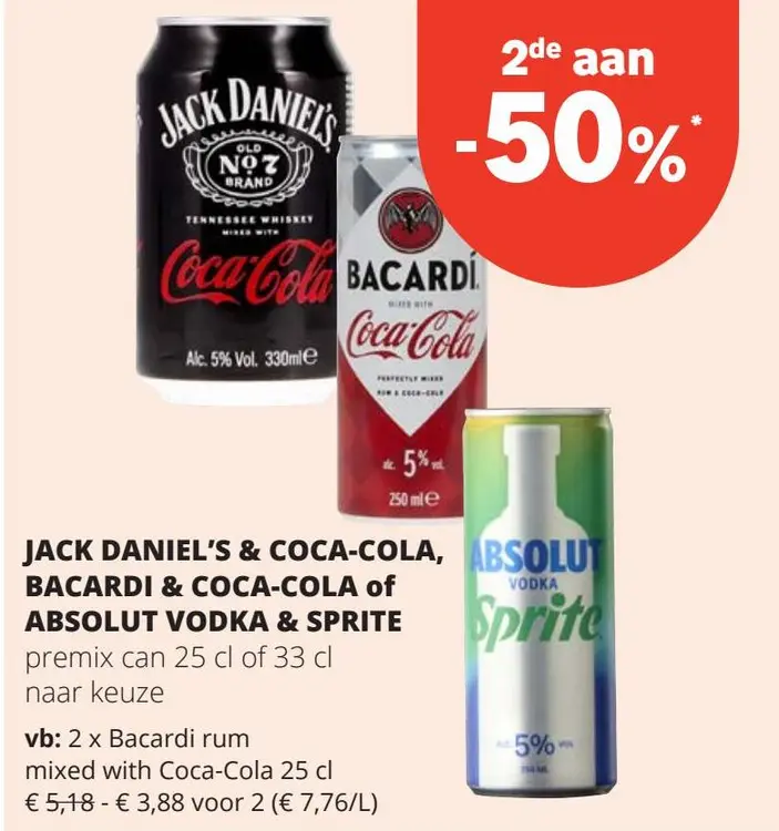 Aanbieding: JACK DANIEL'S & COCA-COLA, BACARDI & COCA-COLA OF ABSOLUT VODKA & SPRITE