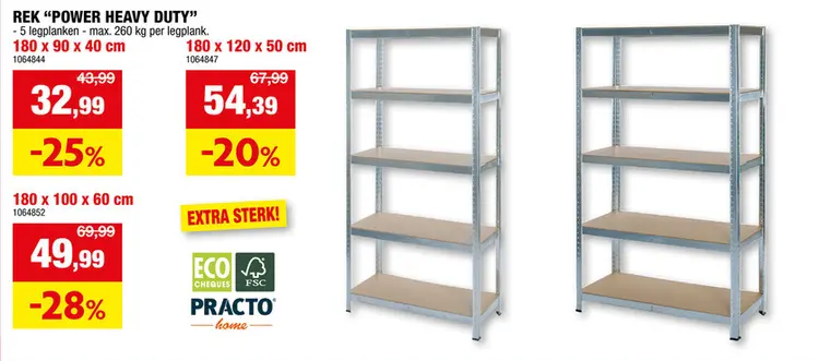 Promotie: Practo Home Power Heavy Duty opbergrek 180x90x40 cm metaal/hout