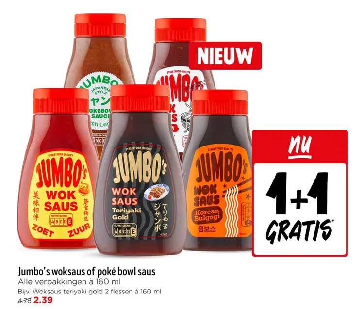 Aanbieding: Jumbo's woksaus of poké bowl saus