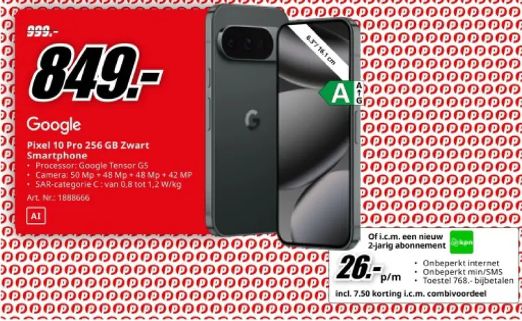 Aanbieding: Pixel 10 Pro 256 GB Zwart Smartphone