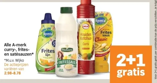 Aanbieding: A-merk curry-, frites- en satésauzen