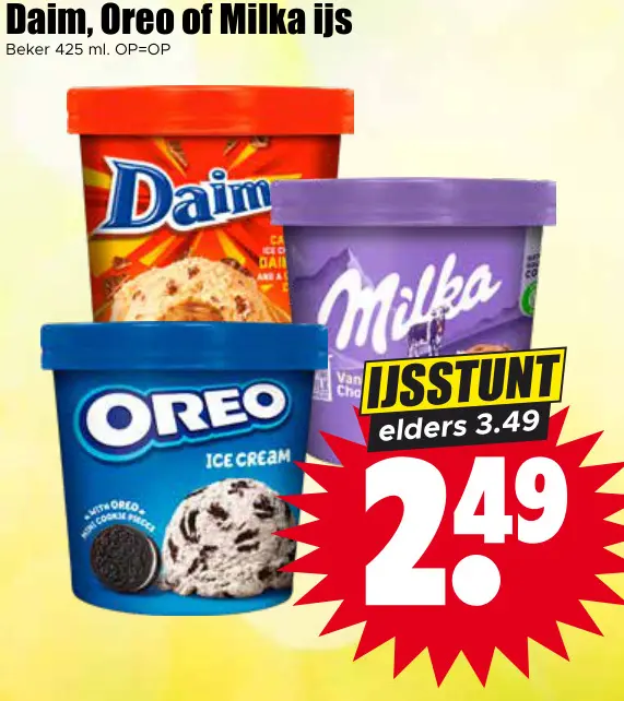 Aanbieding: Daim, Oreo of Milka ijs
