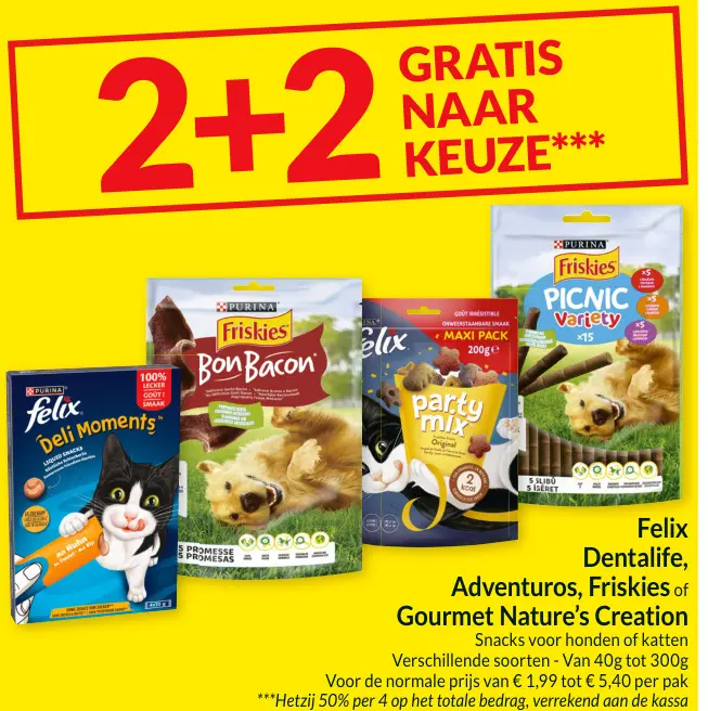 Promotie: Felix, Dentalife, Adventuros, Friskies of Gourmet Nature's Creation