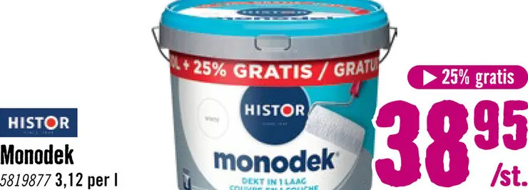 Aanbieding: HISTOR Monodek Muurverf wit 10 l + 25%