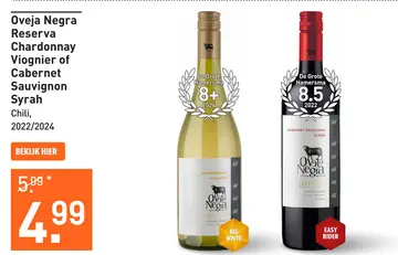 Aanbieding: Oveja Negra Reserva Chardonnay Viognier of Carbernet Sauvignon Syrah