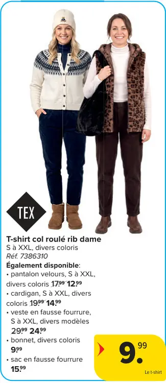 Offre: T-shirt col roulé rib dame