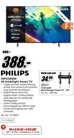 Aanbieding: 50PUS8000 4K Ambilight Smart TV