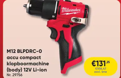Promotie: M12 BLPDRC-0 accu compact klopboormachine