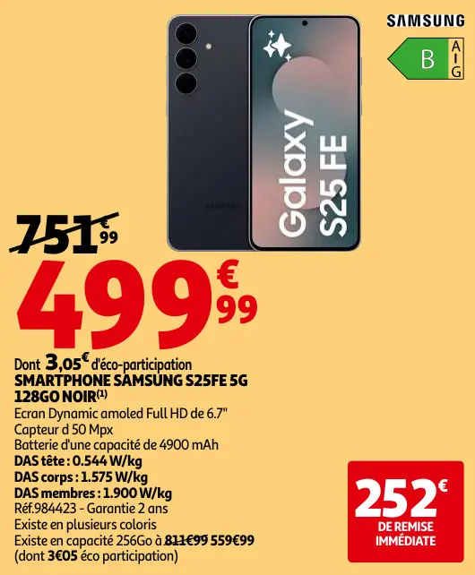 Offre: Smartphone SAMSUNG s25fe 5g 128go noir