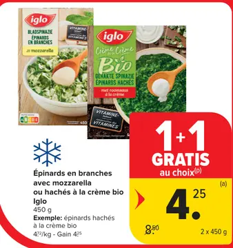 Offre: Épinards en branches avec mozzarella ou haché
