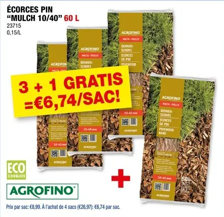 Offre: Agrofino Paillis écorces 10-40 mm 60l pin