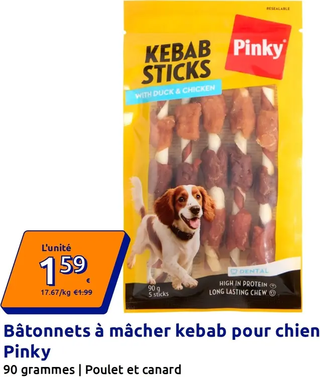 Offre: Pinky Bâtonnets à mâcher kebab pour chien