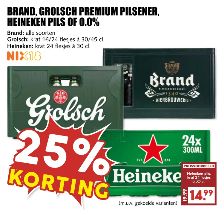 Aanbieding: Brand, Grolsch premium pilsener, Heineken pils of 0.,0%