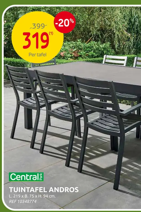 Promotie: Central park tuintafel andros aluminium/glas 219x94x75cm