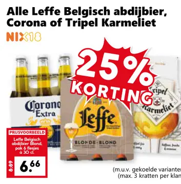 Aanbieding: Alle Leffe Belgisch abdijbier, Corona of Tripel Karmeliet