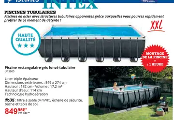Offre: Piscine rectangulaire gris foncé tubulaire