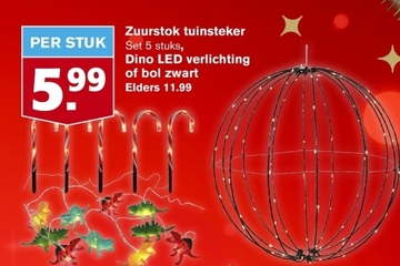 Aanbieding: Zuurstok tuinsteker of dino led verlichting of bol zwart