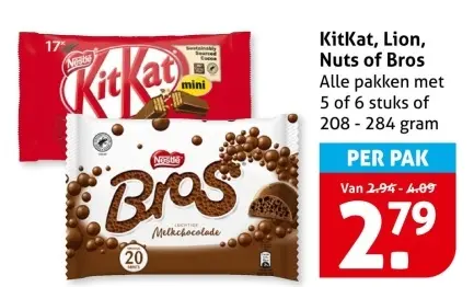 Aanbieding: KitKat, Lion, Nuts of Bros