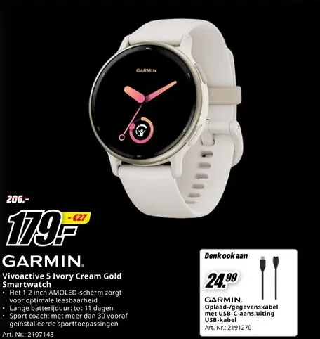 Promotie: Vivoactive 5 Ivory Cream Gold Smartwatch