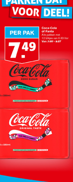 Aanbieding: Coca - Cola of Fanta Alle pakken met 12 blikjes van 0.33 liter