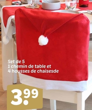 Offre: Set de 5 - 1 chemin de table et 4 housses de chaisesde