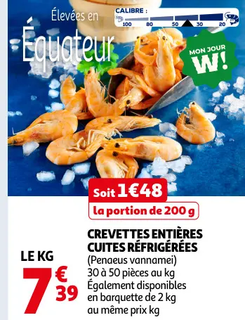 Promotie: Crevettes entières cuites réfrigérées