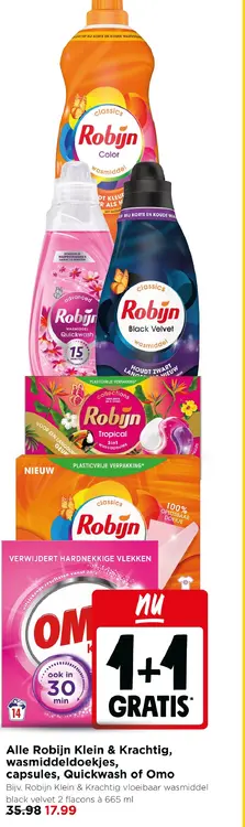 Aanbieding: Robijn Klein & Krachtig, wasmiddeldoekjes, capsules, Quickwash of Omo