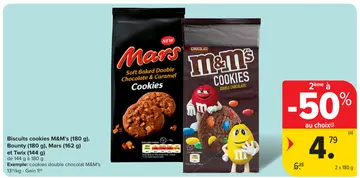 Offre: Biscuits cookies M&M's, Bounty, Mars et Twix