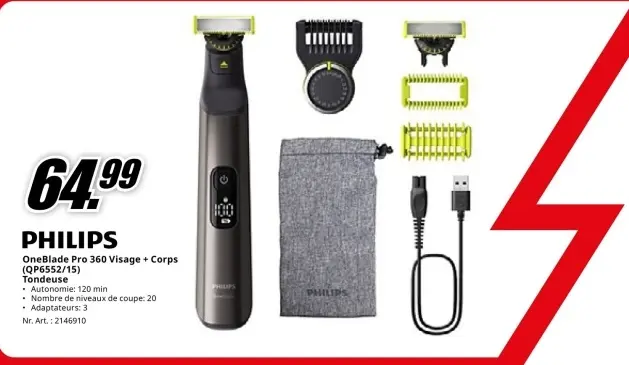 Offre: OneBlade Pro 360 Visage + Corps (QP6552/15) Tondeuse