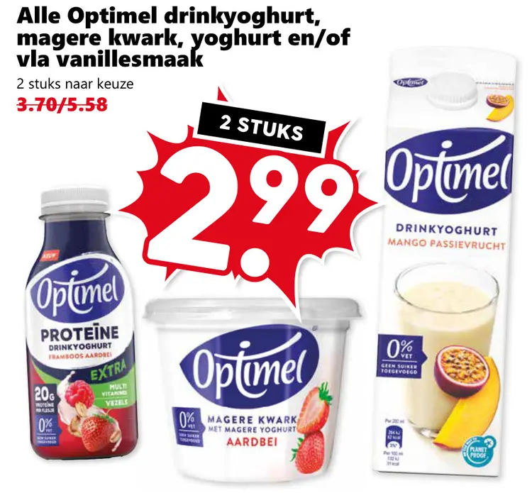 Aanbieding: Drinkyoghurt, magere kwark, yoghurt en/of vla vanillesmaak