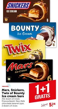 Aanbieding: Mars, Snickers, Twix of Bounty Ice cream bars