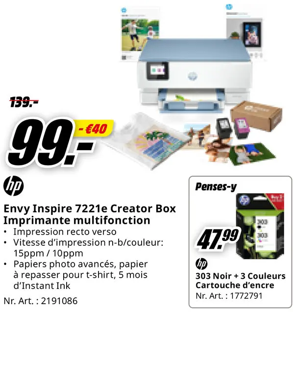 Offre: Envy Inspire 7221e Creator Box Imprimante multifunctional
