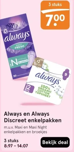 Aanbieding: Always en Always Discreet enkelpakken