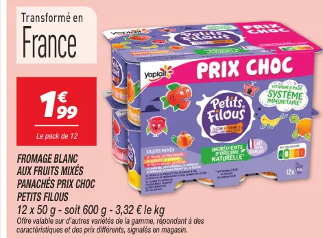 Offre: Fromage blanc aux fruits mixés panachés prix 