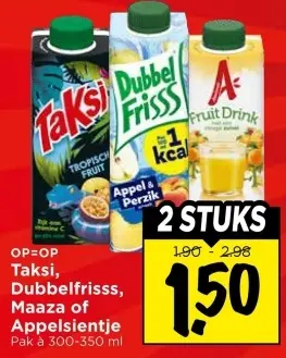 Aanbieding: Taksi, Dubbelfrisss, Maaza of Appelsientje