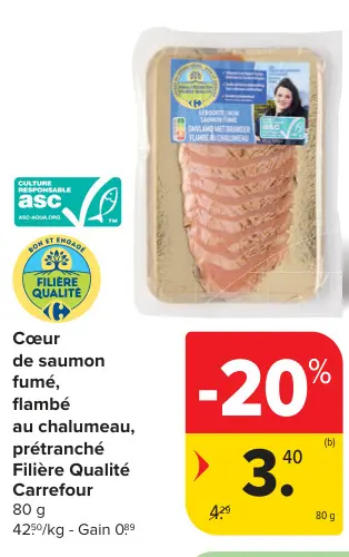 Offre: Cœur de saumon fumé, flambé au chalumeau, Prétraché Filière Qualité