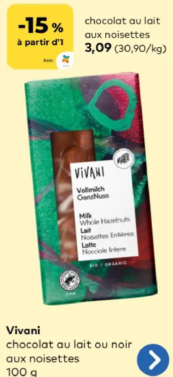 Offre: chocolat au lait aux noisettes