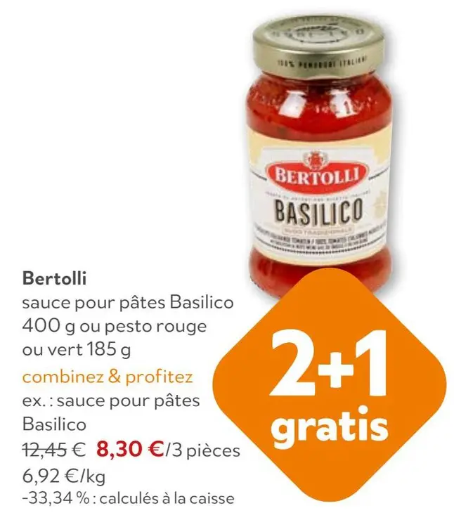 Offre: Sauce pour pâtes Basilico ou pesto rouge ou vert