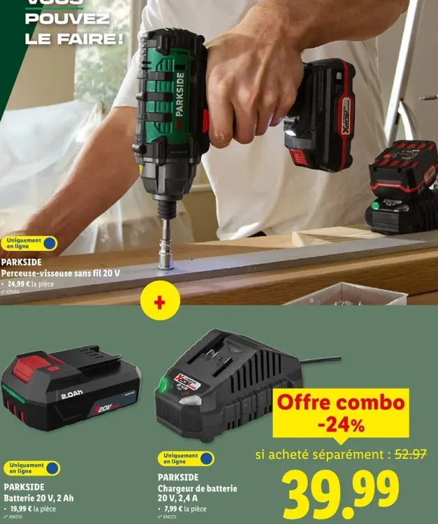 Offre: Perceuse-visseuse sans fil 20 V, Batterie 20 