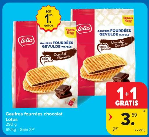 Offre: Gaufres fourrées chocolat