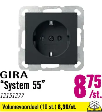 Aanbieding: GIRA System 55 Stopcontact 1-voudig RA zwart mat 4188005