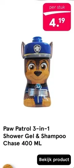 Aanbieding: Paw Patrol 3-in-1 Shower Gel & Shampoo Chase
