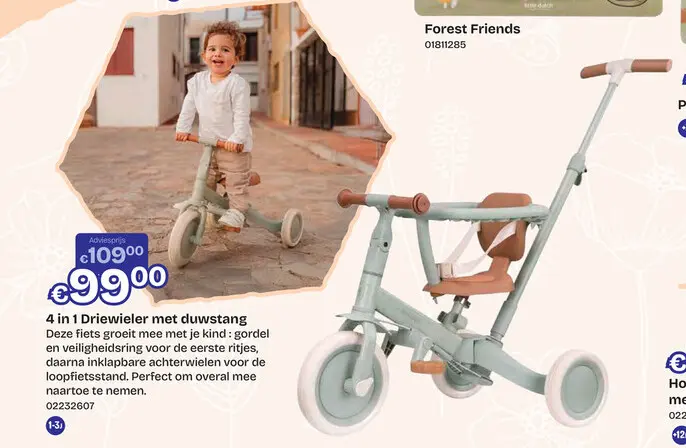 Promotie: 4 in 1 Driewieler met duwstang