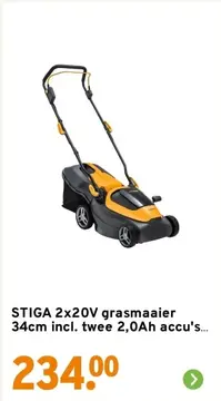 Aanbieding: STIGA grasmaaier 34cm incl twee 2 0ah accu's dubbele lader