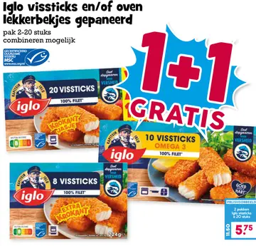 Aanbieding: Iglo vissticks en/of oven lekkerbekjes gepane