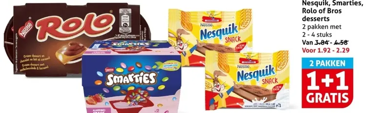 Aanbieding: Nesquik, Smarties, Rolo of Bros desserts