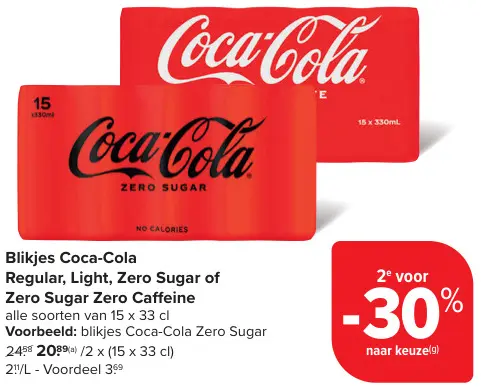 Aanbieding: Blikjes Coca-Cola Regular, Light, Zero Sugar of Zero Sugar Zero Caffeine
